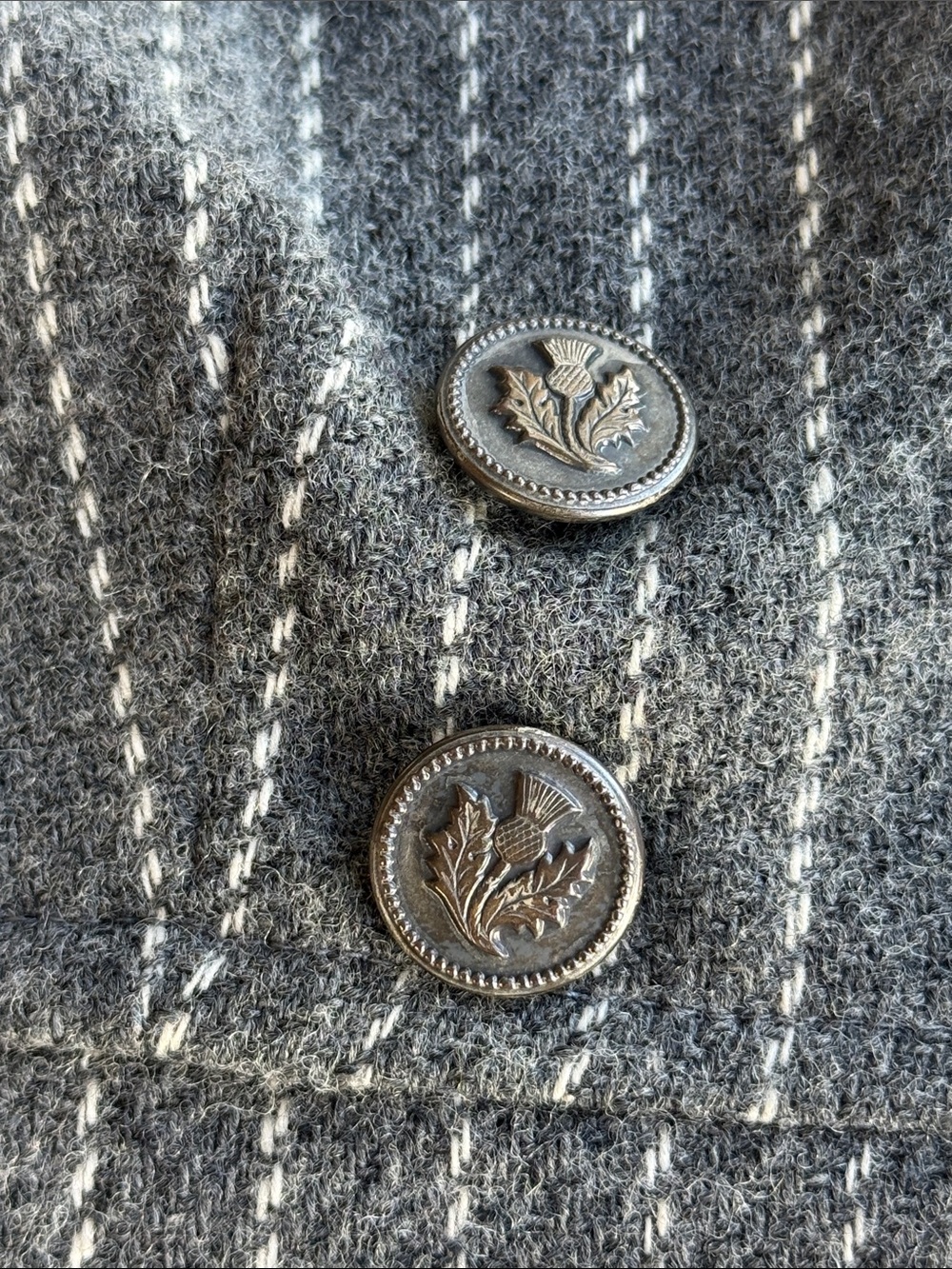 Gray Wool Pinstripe Jumper Tunic Pinafore Thistle Buttons Lined A-Line XS S - Picture 6 of 16